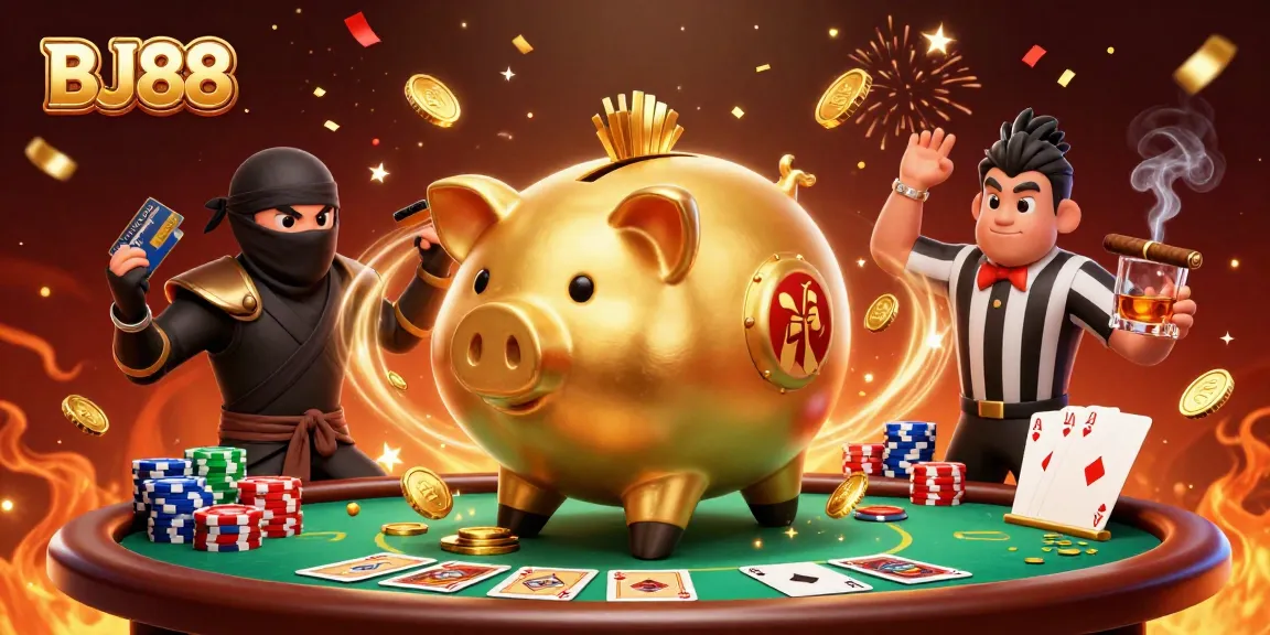 Engage in thrilling gameplay with BJ88's vibrant casino scene featuring dynamic characters