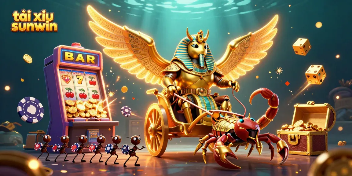 Tăng tài xỉu sunwin with thrilling gameplay elements, golden beetles, and colorful jackpots.