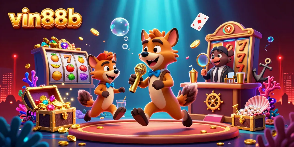 Engage with thrilling games at vin88b showcasing a vibrant casino experience with animated characters.