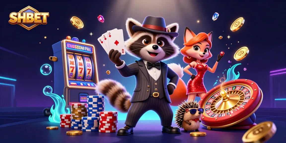 Engage with SHBET's vibrant gaming world featuring 3D characters in action with casino elements.