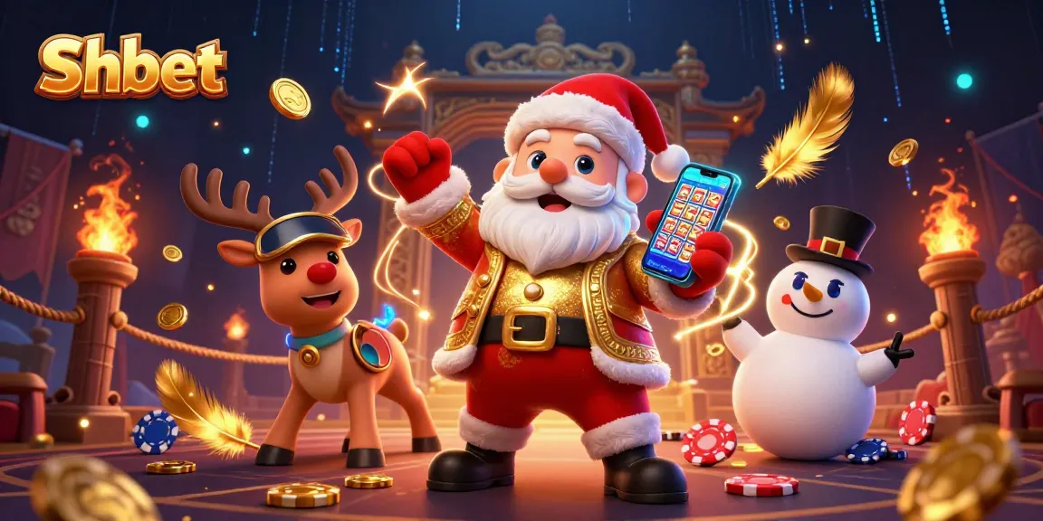 Hit the jackpot at Sh bet with Santa and casino friends in a festive gaming scene.