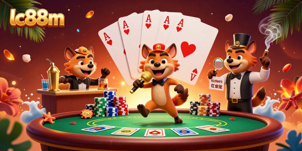 Experience high-energy gaming with lc88m at this vibrant casino scene featuring hyenas and poker elements.